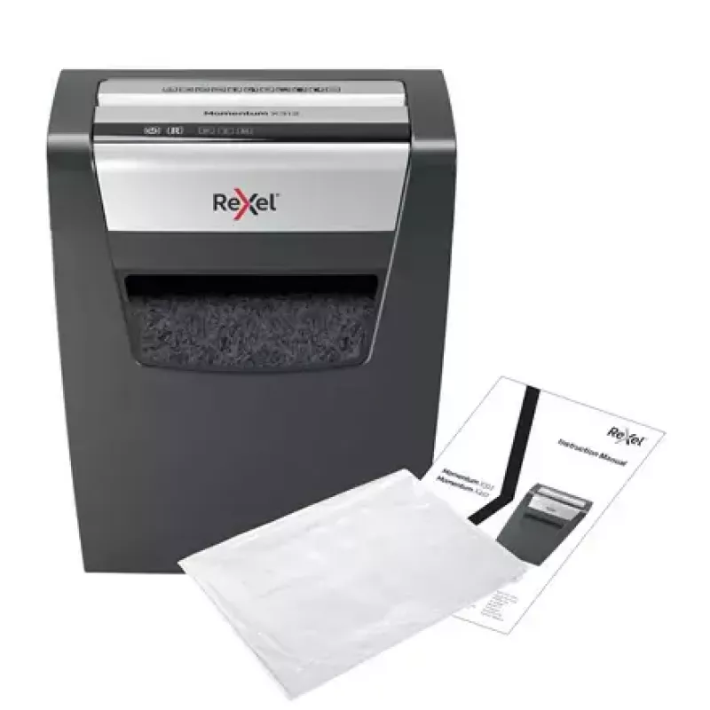 Destructora de papel REXEL Momentum X312 — corte en partículas P-3, capacidad 12 hojas, depósito 23 l, 5 x 42 mm