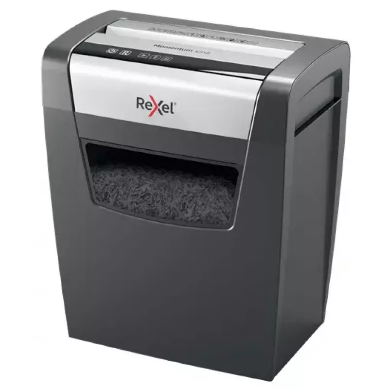 Destructora de papel REXEL Momentum X312 — corte en partículas P-3, capacidad 12 hojas, depósito 23 l, 5 x 42 mm