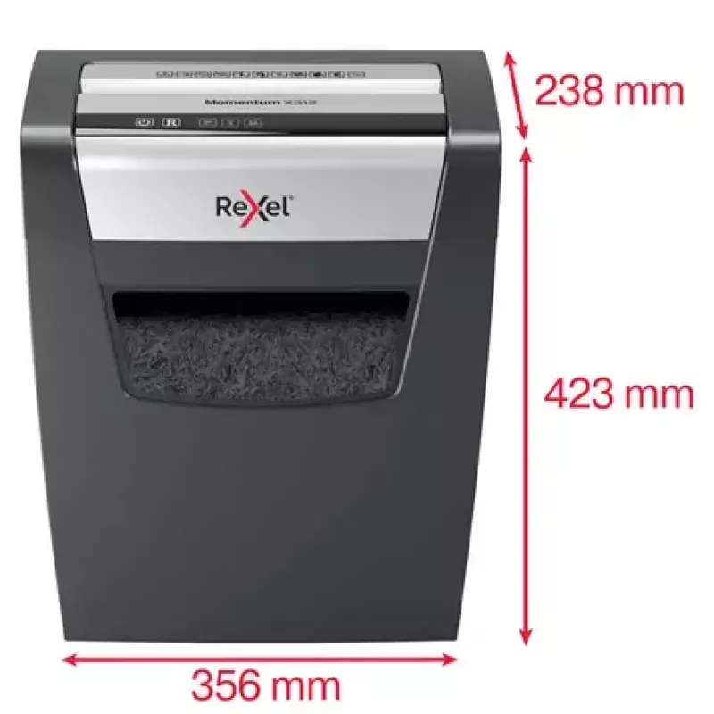 Destructora de papel REXEL Momentum X312 — corte en partículas P-3, capacidad 12 hojas, depósito 23 l, 5 x 42 mm