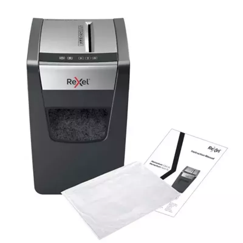 Destructora de papel REXEL Momentum X312-SL – corte en partículas 5 x 42 mm, capacidad 12 hojas, cesta 23 L, control por botones