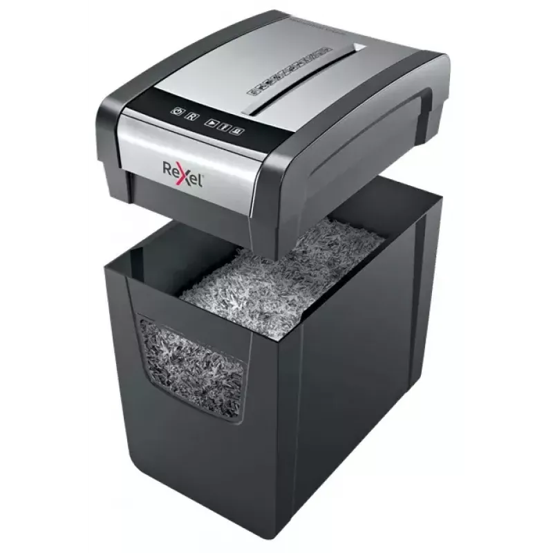 Destructora de papel REXEL Momentum X312-SL – corte en partículas 5 x 42 mm, capacidad 12 hojas, cesta 23 L, control por botones