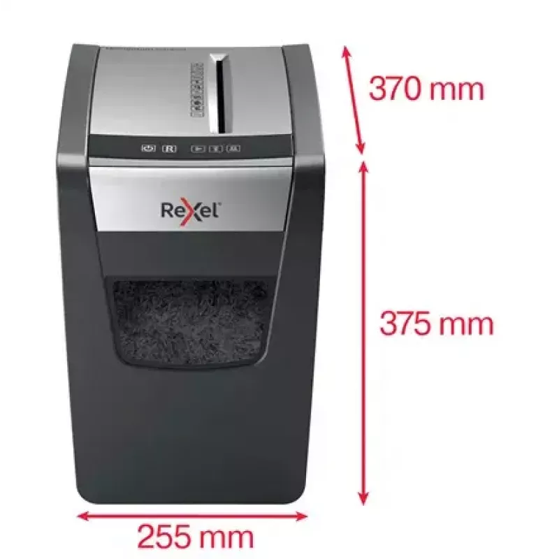 Destructora de papel REXEL Momentum X312-SL – corte en partículas 5 x 42 mm, capacidad 12 hojas, cesta 23 L, control por botones