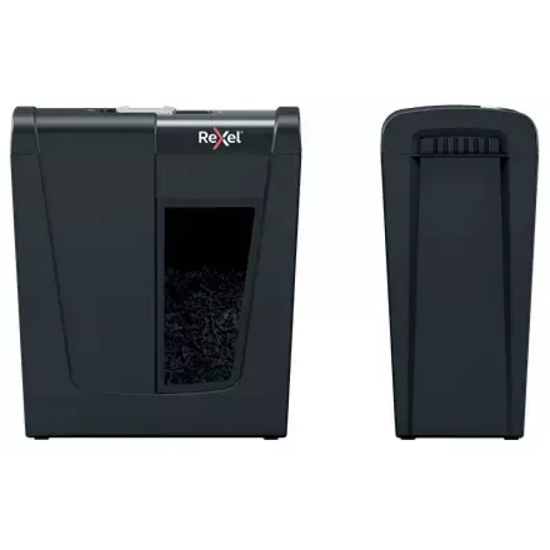 Destructora de papel REXEL Secure S5 — corte en tiras, capacidad 5 hojas, corte 6 mm, depósito 10 L, seguridad P-2, negra