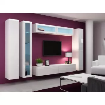 Vitrina Cama Meble VIGO 180 de pared con puertas de cristal 1800×400×300 mm blanco/blanco brillo