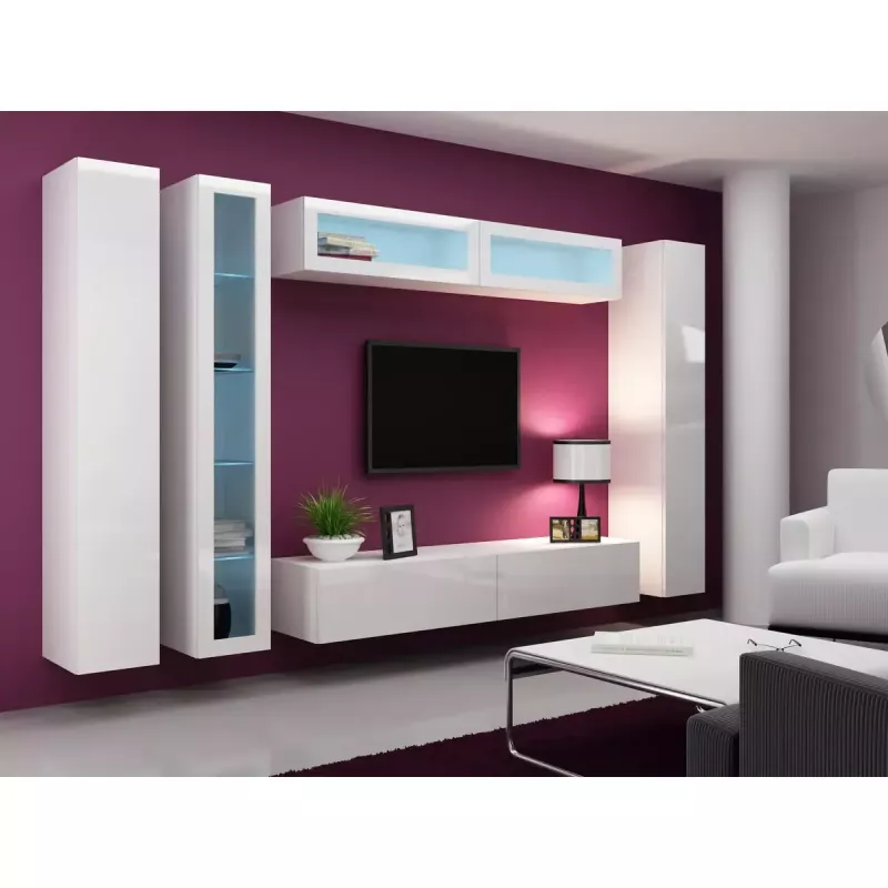 Vitrina Cama Meble VIGO 180 de pared con puertas de cristal 1800×400×300 mm blanco/blanco brillo