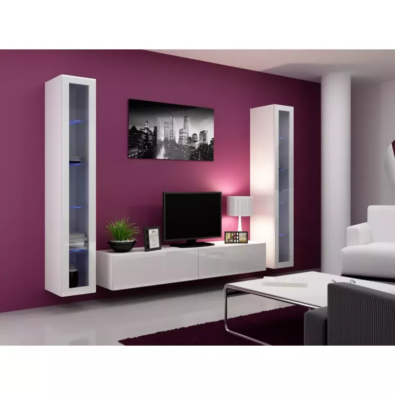 Vitrina Cama Meble VIGO 180 de pared con puertas de cristal 1800×400×300 mm blanco/blanco brillo