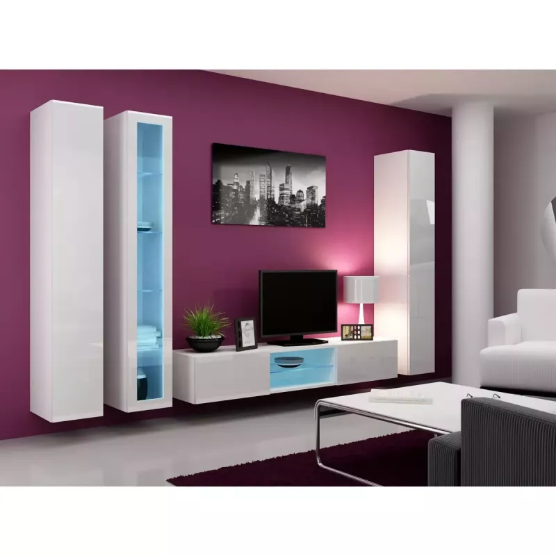 Vitrina Cama Meble VIGO 180 de pared con puertas de cristal 1800×400×300 mm blanco/blanco brillo
