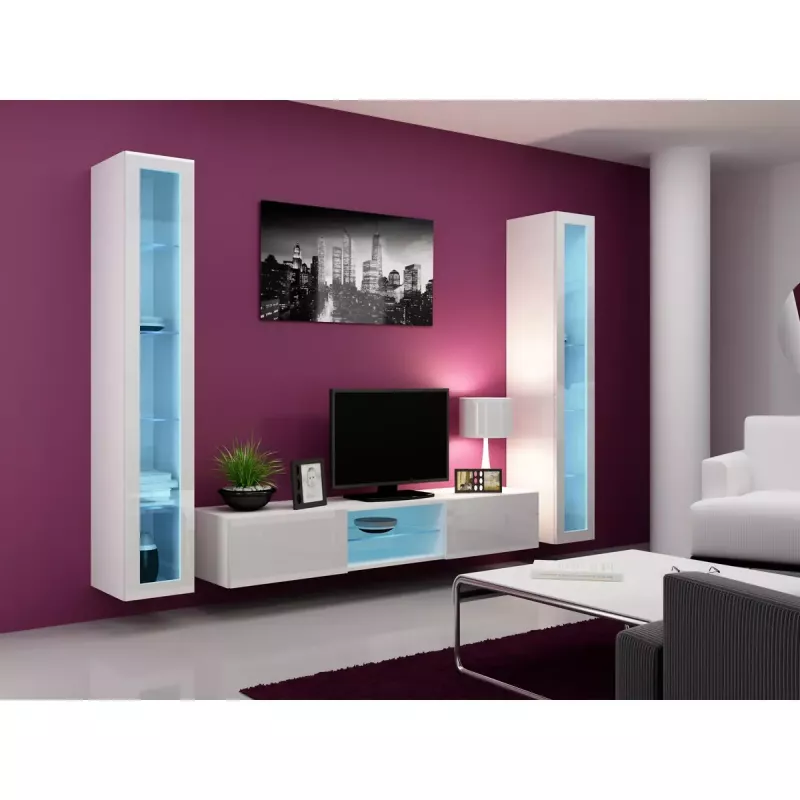 Vitrina Cama Meble VIGO 180 de pared con puertas de cristal 1800×400×300 mm blanco/blanco brillo