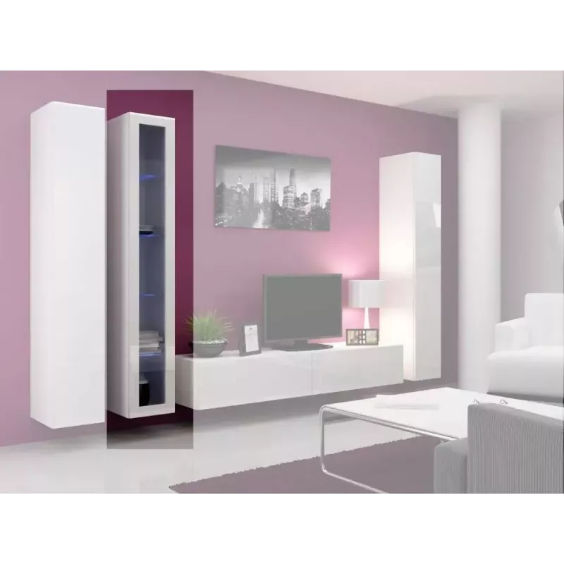 Vitrina Cama Meble VIGO 180 de pared con puertas de cristal 1800×400×300 mm blanco/blanco brillo