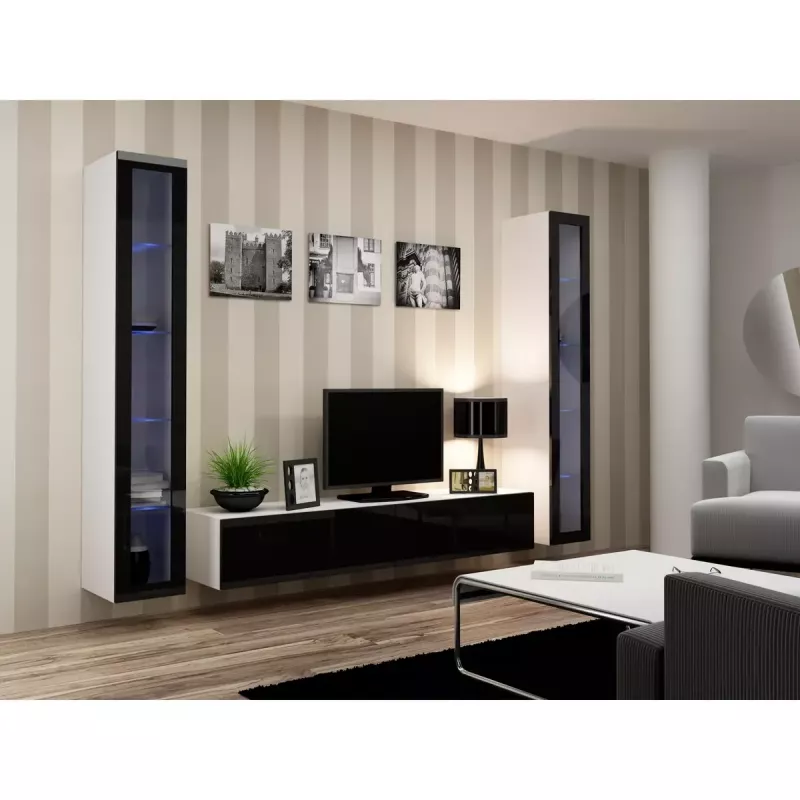 Vitrina Cama Meble VIGO 180 de pared con puertas de cristal 1800×400×300 mm blanco/negro brillo