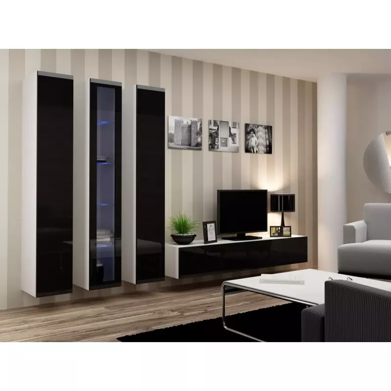 Vitrina Cama Meble VIGO 180 de pared con puertas de cristal 1800×400×300 mm blanco/negro brillo