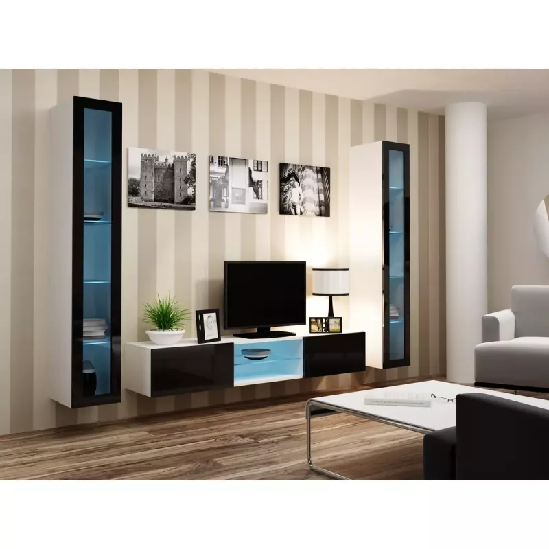 Vitrina Cama Meble VIGO 180 de pared con puertas de cristal 1800×400×300 mm blanco/negro brillo