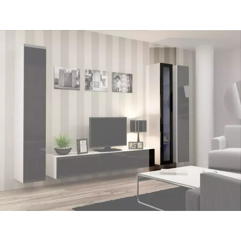 Vitrina Cama Meble VIGO 180 de pared con puertas de cristal 1800×400×300 mm blanco/negro brillo