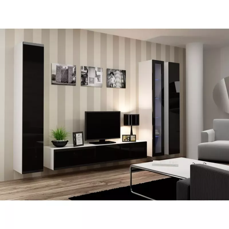 Vitrina Cama Meble VIGO 180 de pared con puertas de cristal 1800×400×300 mm blanco/negro brillo