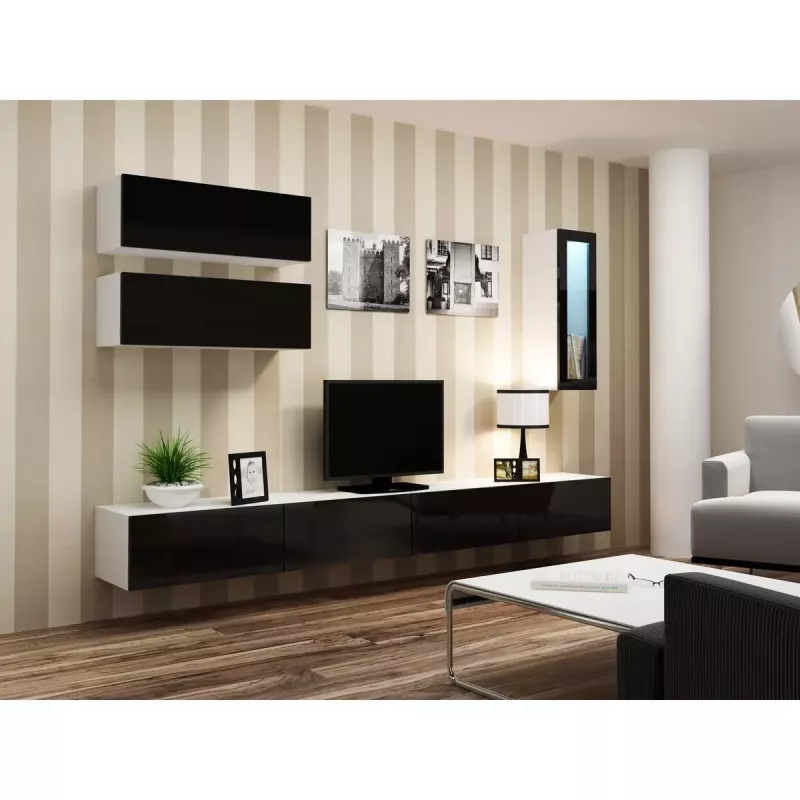 Vitrina Cama Meble VIGO 90 — vitrina de cristal de pared 90×350×320 mm blanco/negro brillo
