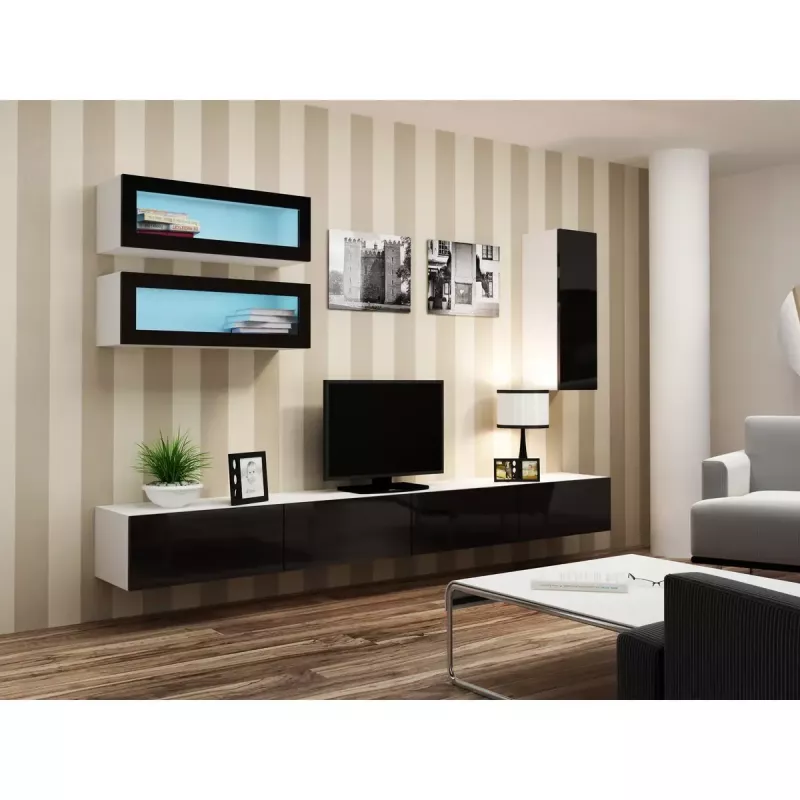 Vitrina Cama Meble VIGO 90 — vitrina de cristal de pared 90×350×320 mm blanco/negro brillo