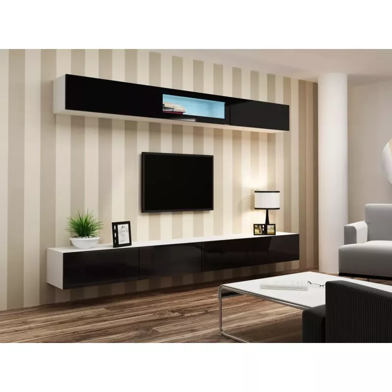 Vitrina Cama Meble VIGO 90 — vitrina de cristal de pared 90×350×320 mm blanco/negro brillo