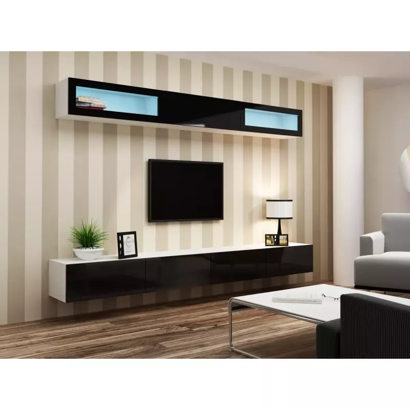 Vitrina Cama Meble VIGO 90 — vitrina de cristal de pared 90×350×320 mm blanco/negro brillo