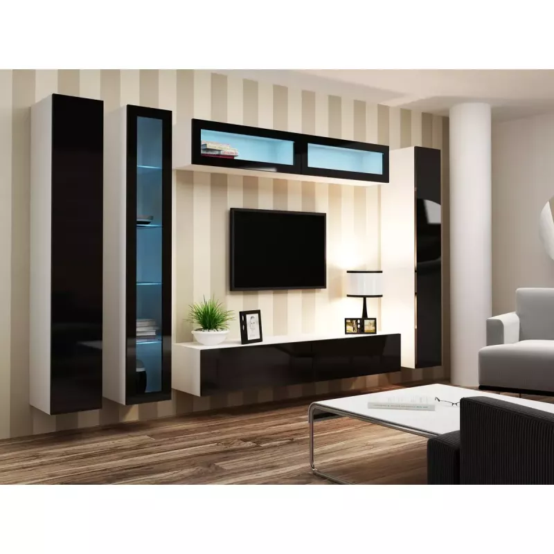 Vitrina Cama Meble VIGO 90 — vitrina de cristal de pared 90×350×320 mm blanco/negro brillo