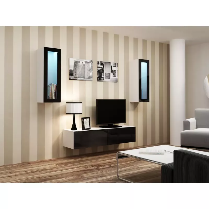 Vitrina Cama Meble VIGO 90 — vitrina de cristal de pared 90×350×320 mm blanco/negro brillo