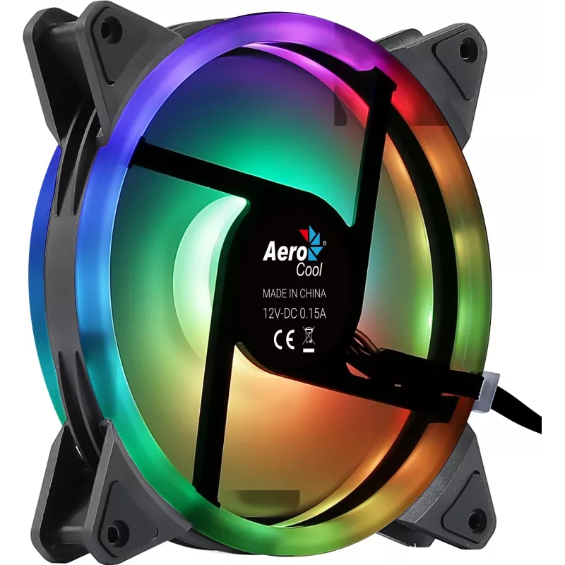 Ventilador de PC Aerocool DUO14 14cm ARGB LED doble anillo antivibración 6-Pin negro