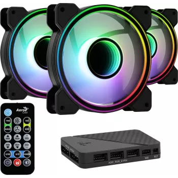 Kit Aerocool MIRAGE12PRO 3xFan PC 12cm ARGB 6 Pins Hub Silent negro