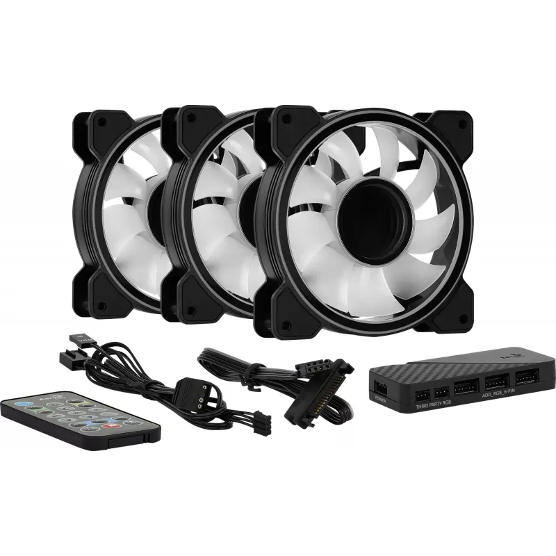 Kit Aerocool MIRAGE12PRO 3xFan PC 12cm ARGB 6 Pins Hub Silent negro