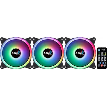 Kit Aerocool DUO12PRO 3x ventiladores 12 cm ARGB LED doble anillo antivibración 6 Pins, negro
