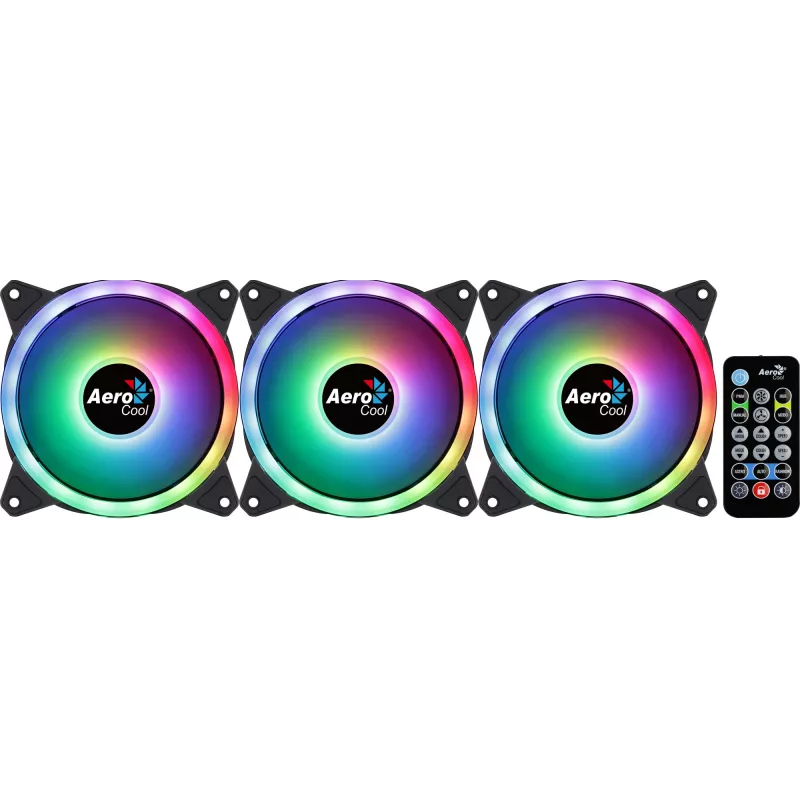Kit Aerocool DUO12PRO 3x ventiladores 12 cm ARGB LED doble anillo antivibración 6 Pins, negro