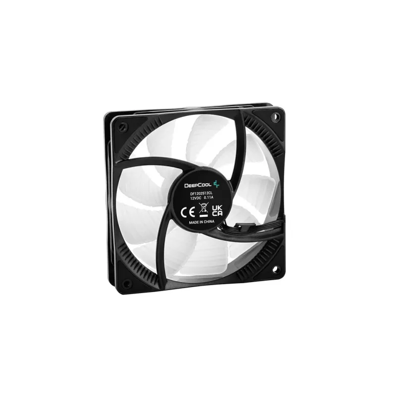Ventilador de carcasa DeepCool RF120 de 120 mm — blanco/negro, 120×25 mm, PWM de 4 pines, LED RGB, rodamiento hidráulico