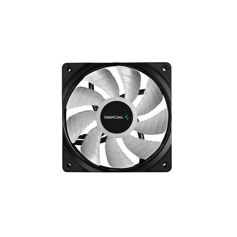 Ventilador de carcasa DeepCool RF120 de 120 mm — blanco/negro, 120×25 mm, PWM de 4 pines, LED RGB, rodamiento hidráulico