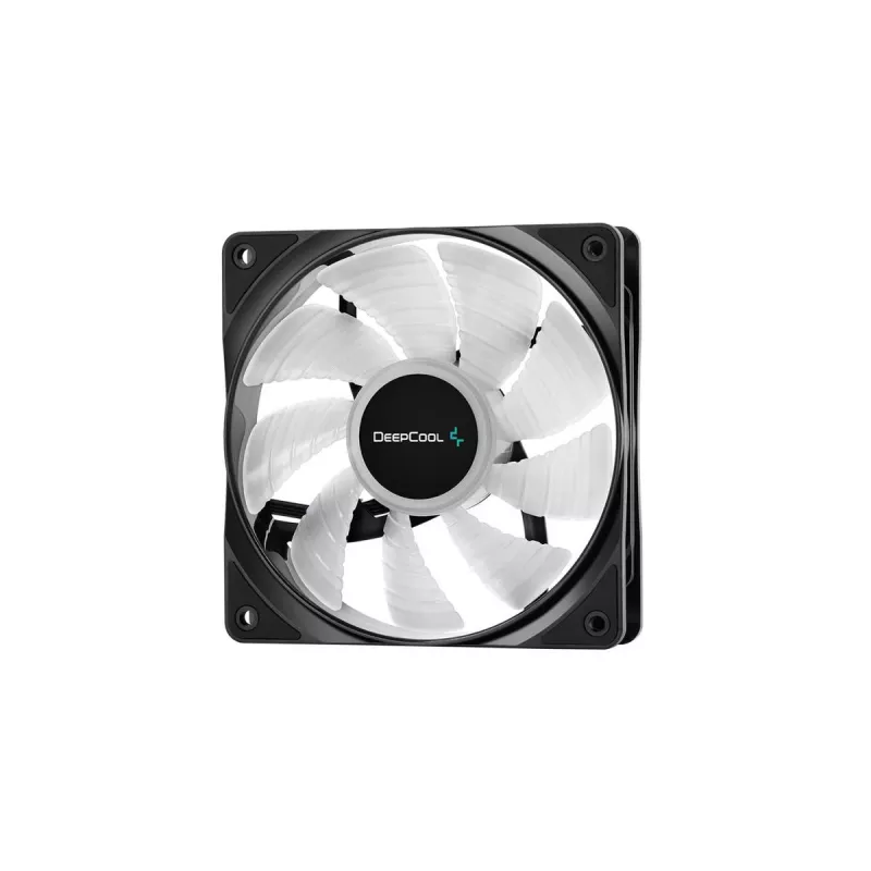 Ventilador de carcasa DeepCool RF120 de 120 mm — blanco/negro, 120×25 mm, PWM de 4 pines, LED RGB, rodamiento hidráulico