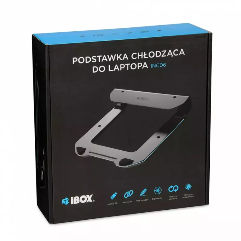 Soporte refrigerador para portátil IBOX NC06 para hasta 17,3 inch – aluminio, altura ajustable, 4 puertos USB, ventiladores silenciosos