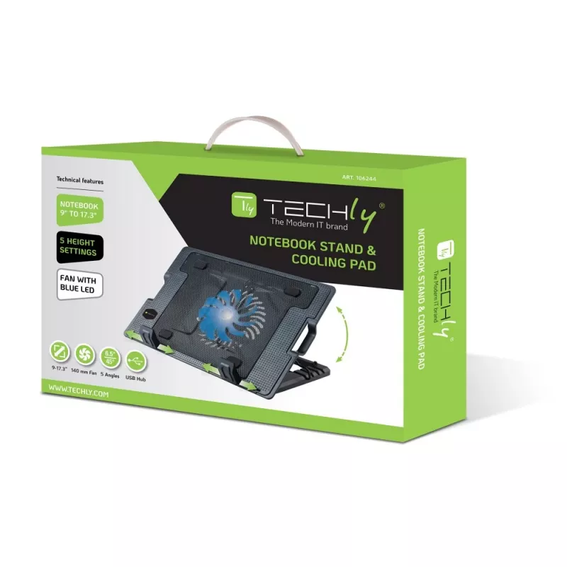 Techly soporte y base refrigeradora para portátiles hasta 17,3