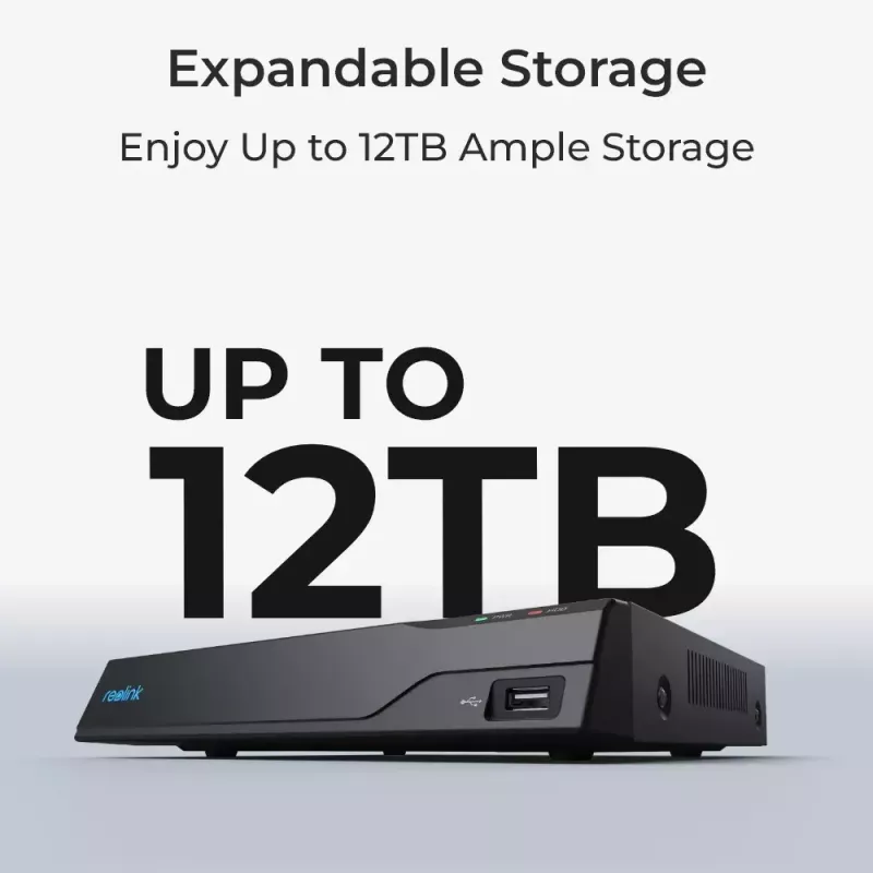 NVR Reolink NVS8(NHD) NVR PoE de 8 canales, 8 puertos PoE, soporte 4K (3840×2160), H.265, 2×HDD hasta 12 TB, HDMI/VGA/eSATA