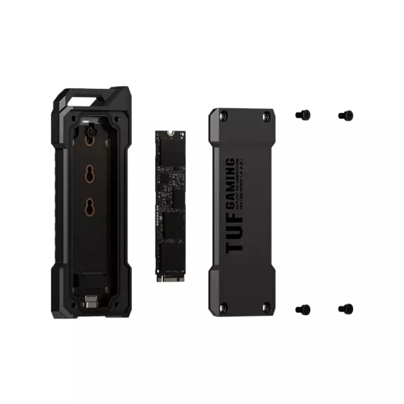 Caja SSD ASUS ESD-T1A/BLK/G/AS — M.2 (SATA/PCIe) de una bahía, USB-C 3.2 Gen2, 10 Gbit/s, negra, cierre con llave