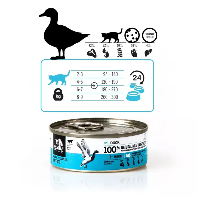 3Coty comida húmeda con pato para gatos adultos, 80 g