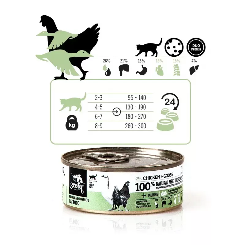 3Coty comida húmeda para gatos adultos con pollo y ganso, 80 g