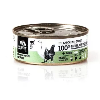 Comida húmeda para gatos 3coty pollo con ganso 80 g lata — alimento completo para gatos adultos, 19 % proteína, 12 % grasa