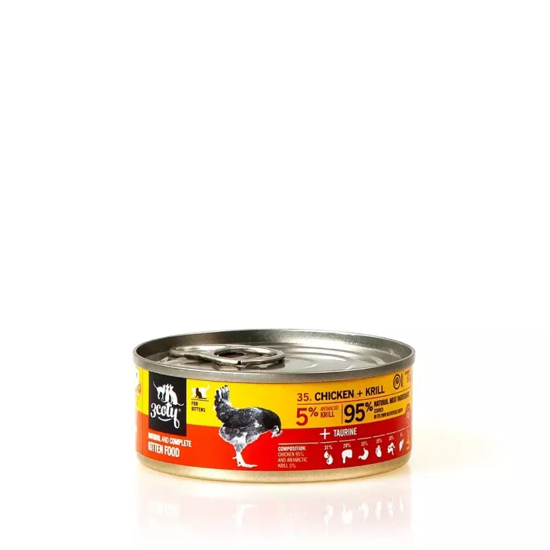Comida húmeda para gatos 3coty pollo con krill para gatitos, 80 g, alimento completo, sin azúcar, sin gluten ni soja