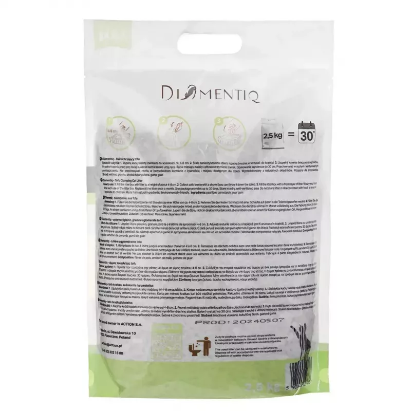 Arena aglomerante de tofu para gatos DIAMENTIQ Matcha Ultra, fibra de guisante, sin polvo, 2,5 kg