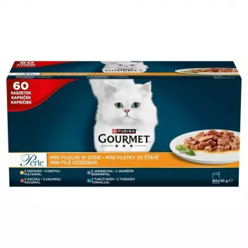 Comida húmeda para gatos Purina Nestlé GOURMET Perle Mini Filetes en salsa, bolsa 60 x 85 g, gatos adultos, 80% humedad