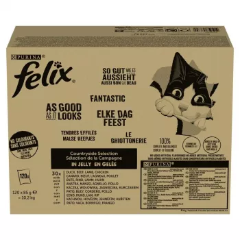 Comida húmeda Purina Nestlé PURINA Felix Countryside Selection multipack 120×85 g bolsas, gatos adultos, variedades mixtas, sin gluten