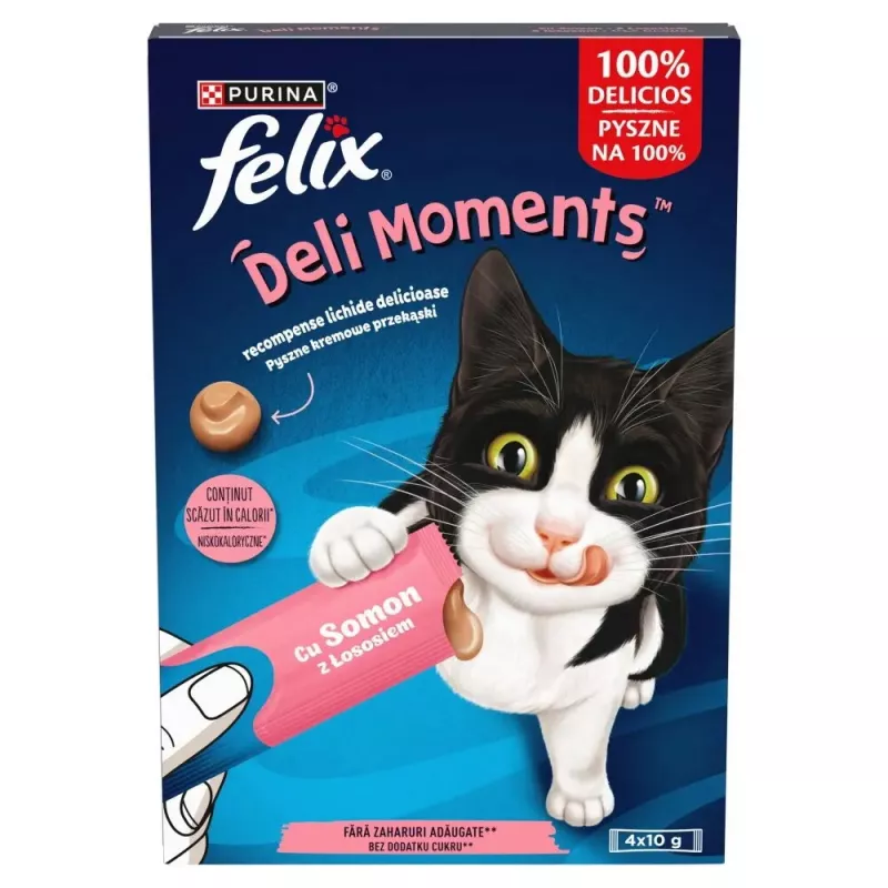Snack húmedo para gatos Purina Felix Deli Moments Pasta de salmón 4 x 10 g tubo