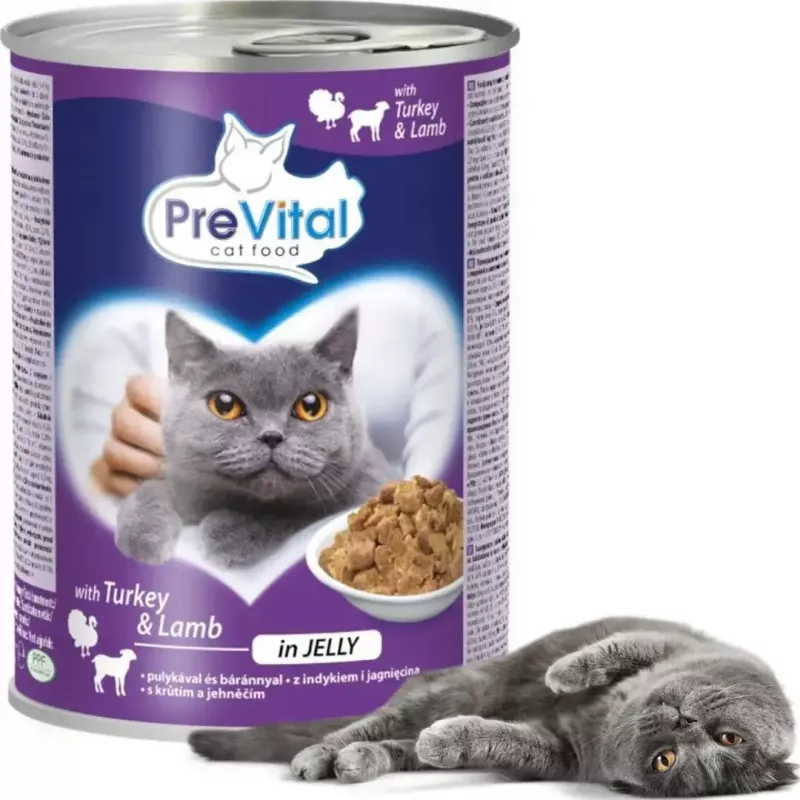 Comida húmeda para gatos PREVITAL Pavo con cordero en gelatina, 2 x 415 g, 82% humedad, 8% proteína, 4,5% grasa