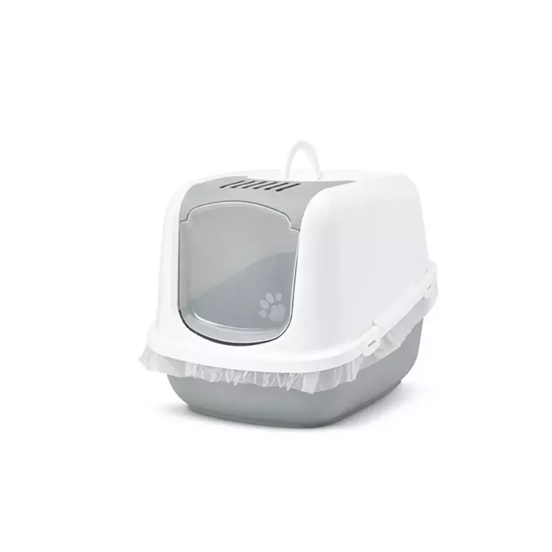 Savic Nestor Jumbo arenero cerrado para gatos, 66,5 x 48,5 x 46,5 cm, blanco-gris