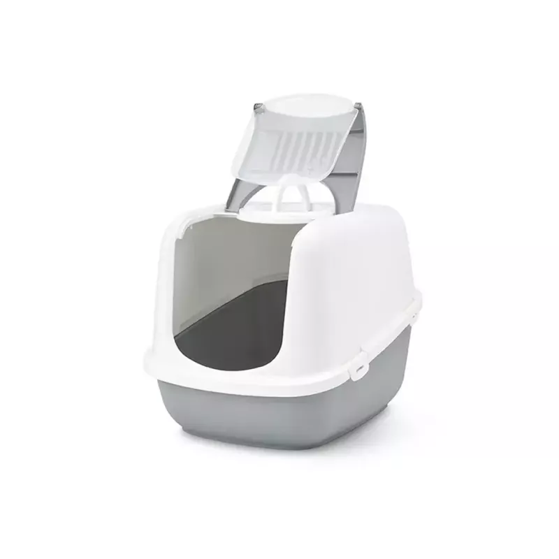 Savic Nestor Jumbo arenero cerrado para gatos, 66,5 x 48,5 x 46,5 cm, blanco-gris