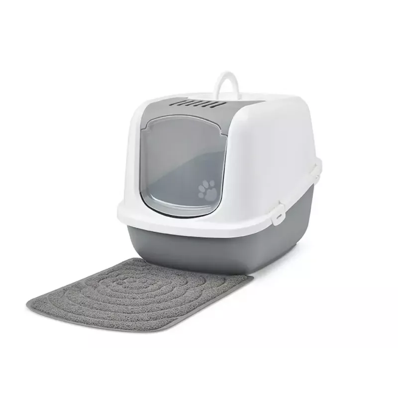 Savic Nestor Jumbo arenero cerrado para gatos, 66,5 x 48,5 x 46,5 cm, blanco-gris