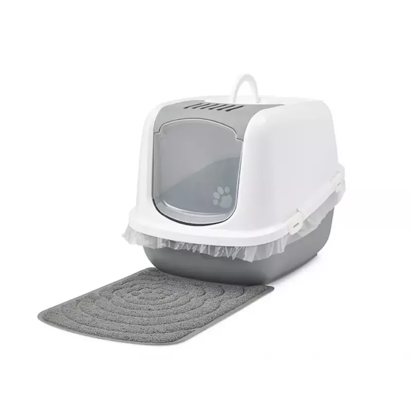 Savic Nestor Jumbo arenero cerrado para gatos, 66,5 x 48,5 x 46,5 cm, blanco-gris