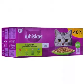 Alimento húmedo para gatos Whiskas Mix Favourites en gelatina, 40 x 85 g latas, sabor atún, gatos adultos